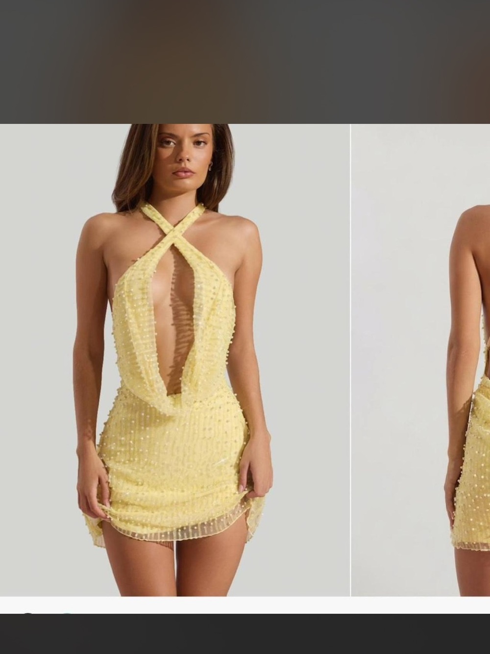 Oh Polly Yellow Beaded Halter Mini Dress